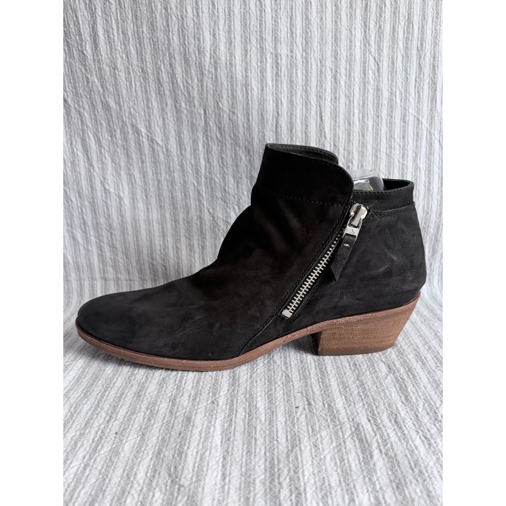 Sam Edelman Packer Black Leather Ankle Boots Dual Zip Almond Toe Block Heel 8M - Picture 5 of 9